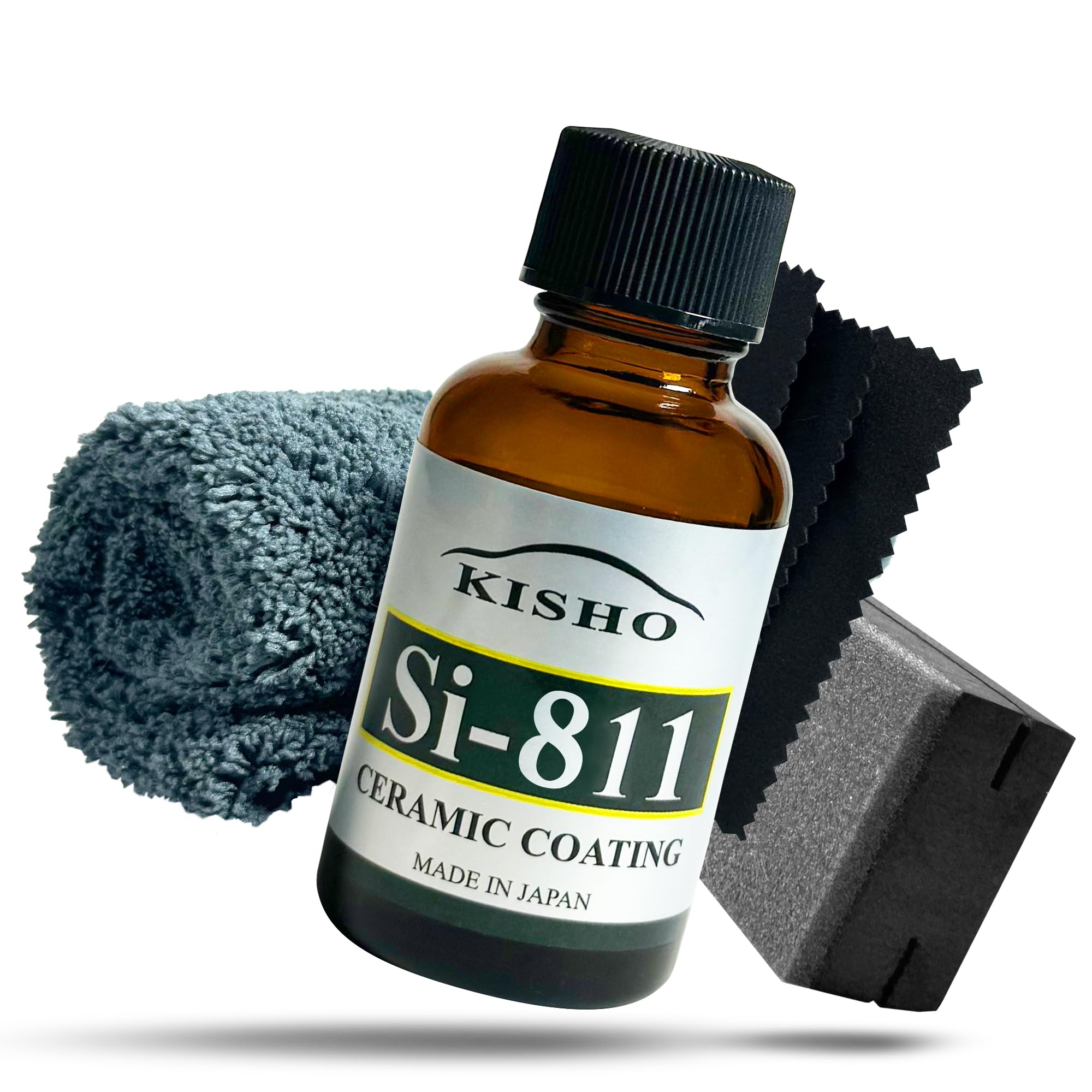Kisho SI-811 Kompletny zestaw do powłoki ceramicznej, 30 ml, profesjonalna ochrona samochodu z aplikatorem i ściereczkami z mikrofibry, hydrofobowa, 3-letnia ochrona