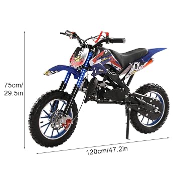 49cc Gas Powered Kids Dirt Bike - 40KM/H Children Off-Road Motorcycle, Mini Motocross with Hydraulic Suspension & Dual Disc Brakes, 10 Pneumatic Tires for Beginners (150kg Load) Blue