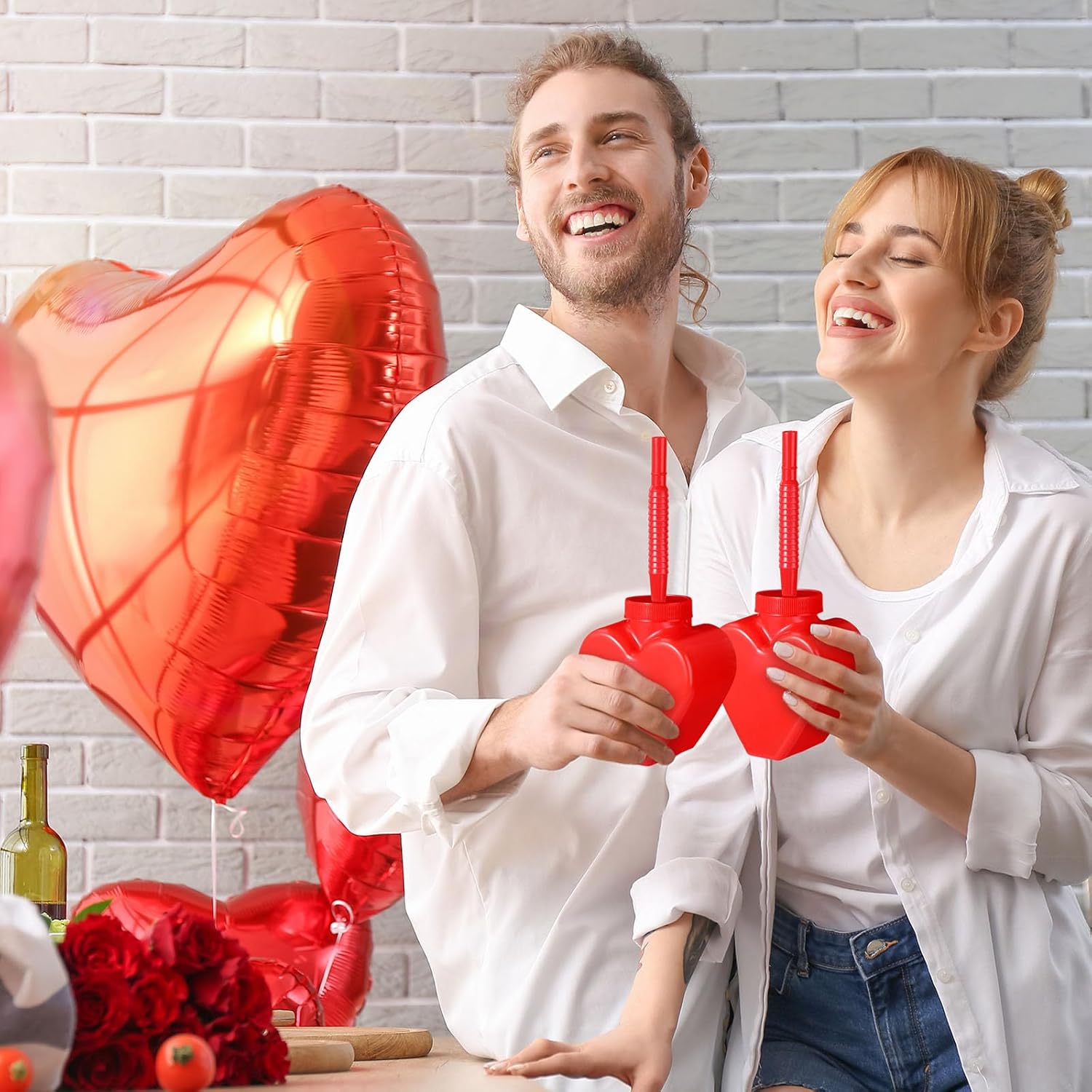 Maxcheck Red Heart Shaped Cups with Straws and Lids 10 Oz Plastic Heart Drink Cup Valentine‘s Day Party Favor Cups Reusable for Kids Adults Valentines Day Birthday Party Supplies (24)