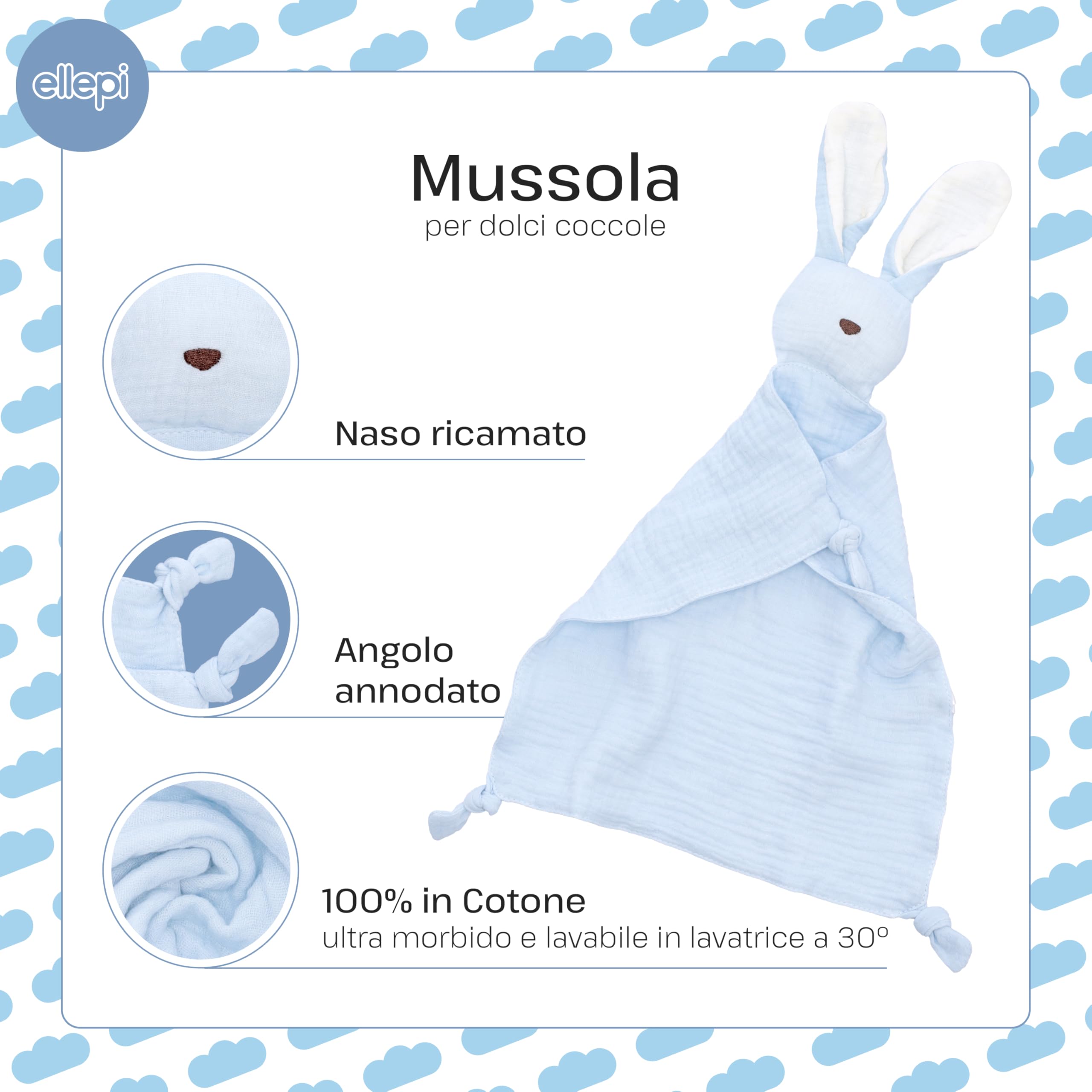 Ellepi Doudou Neonato Set Regalo Nascita Bio - Set Completo con Doudou, Bavaglino e Massaggia Gengive in Cotone Biologico per Neonati 0-3 Mesi (Rosa)