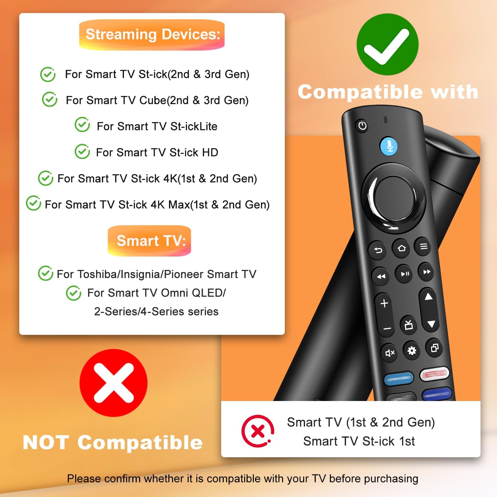 Télécommande Vocale de Remplacement(4th), Smart TV Télécommande de Remplacement avec Fonction Vocale, Convient au TV 2 Gen & 3 Gen, TV Cube 2 Gen & 3 Gen - 4