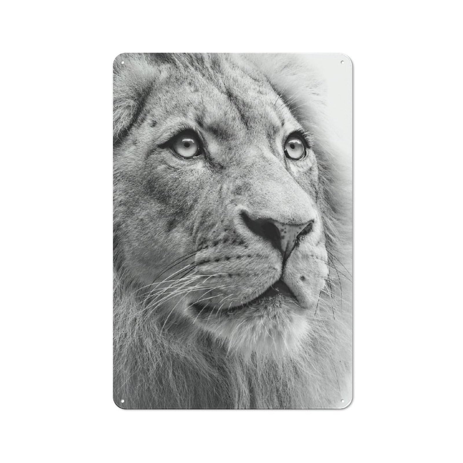 Junmoney Style-16 White Lion Face Poster Retro Metal Wall Sign 30X20cm For Living Room Or Hallway, For Collectors Decorating Living Rooms And Hallways