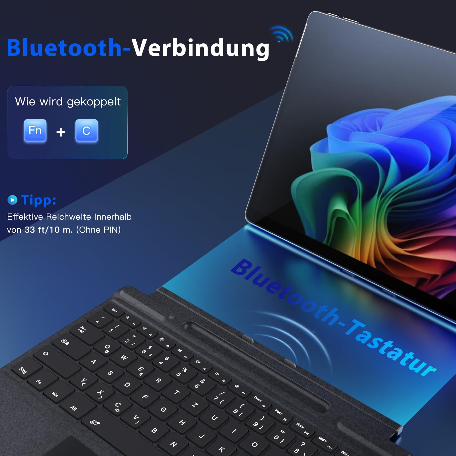 MoKo Deutsche Tastatur für Microsoft Surface Pro 12(13 Zoll 2026)/11/10/9/8/X, QWERTZ Layout Kabellose Bluetooth Typ Cover Tastatur mit Integriertem Wiederaufladbaren Akku Bluetooth Keyboard, Grau
