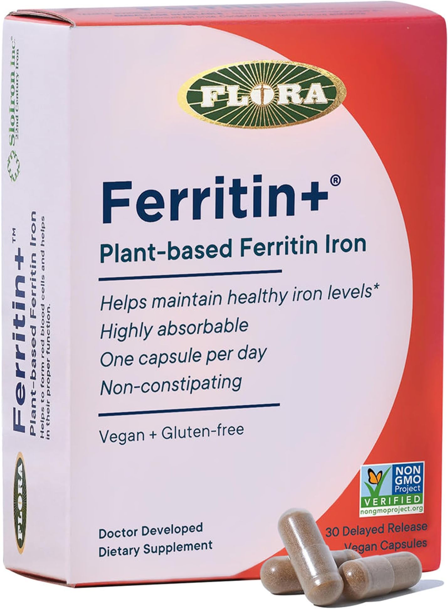 Ferritin+, Plant-Based Ferritin Iron, 30 Delayed Release Vegan Capsules