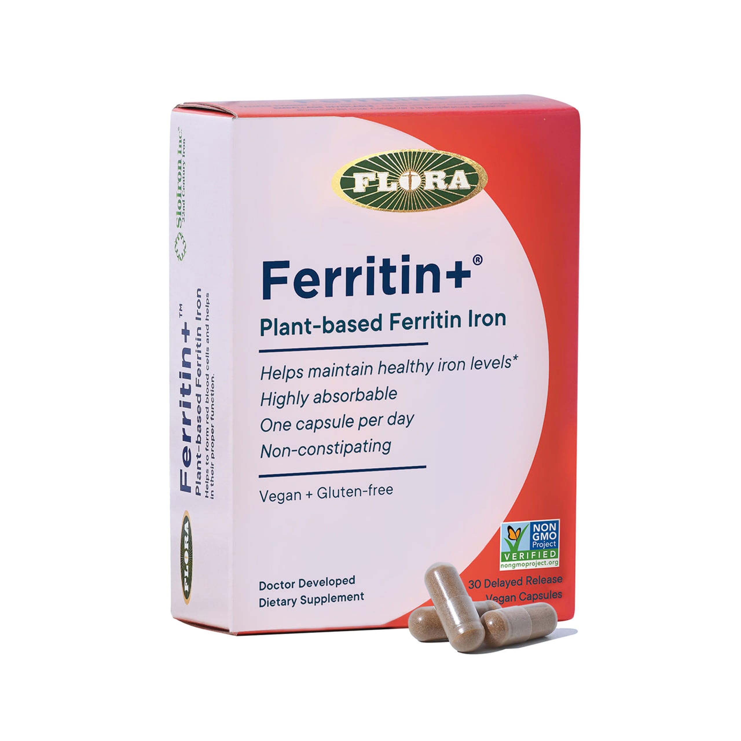 Flora, Ferritin+, Plant-Based Ferritin Iron, 30 Delayed Release Vegan Capsules