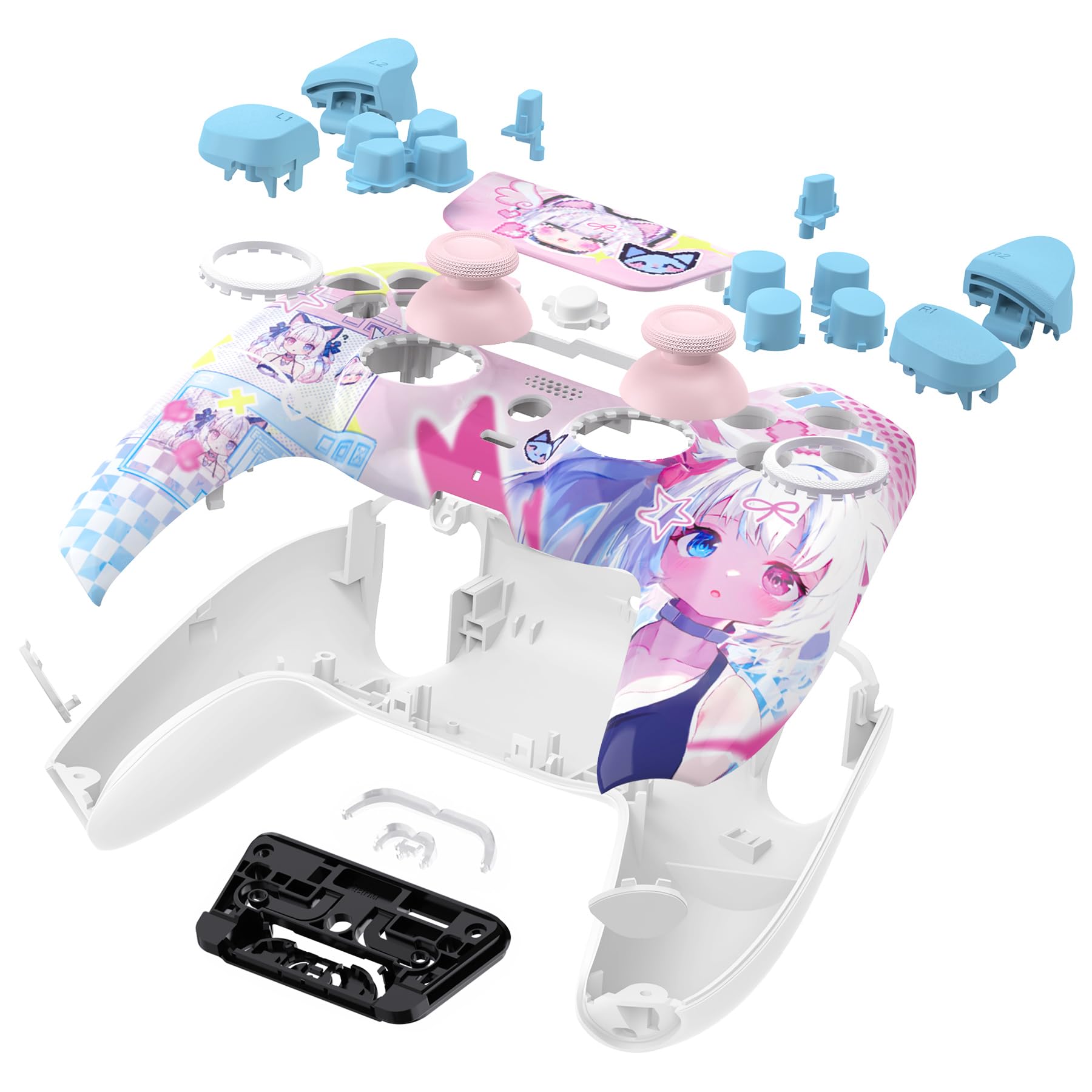 eXtremeRate Luna Cover Tasti Ricambio per ps5 Joystick BDM-030/040/050,Shell Complete Ridisegnate per ps5 Controller,Pulsanti Set Levette Analogiche&Cacciavite-MeWoow