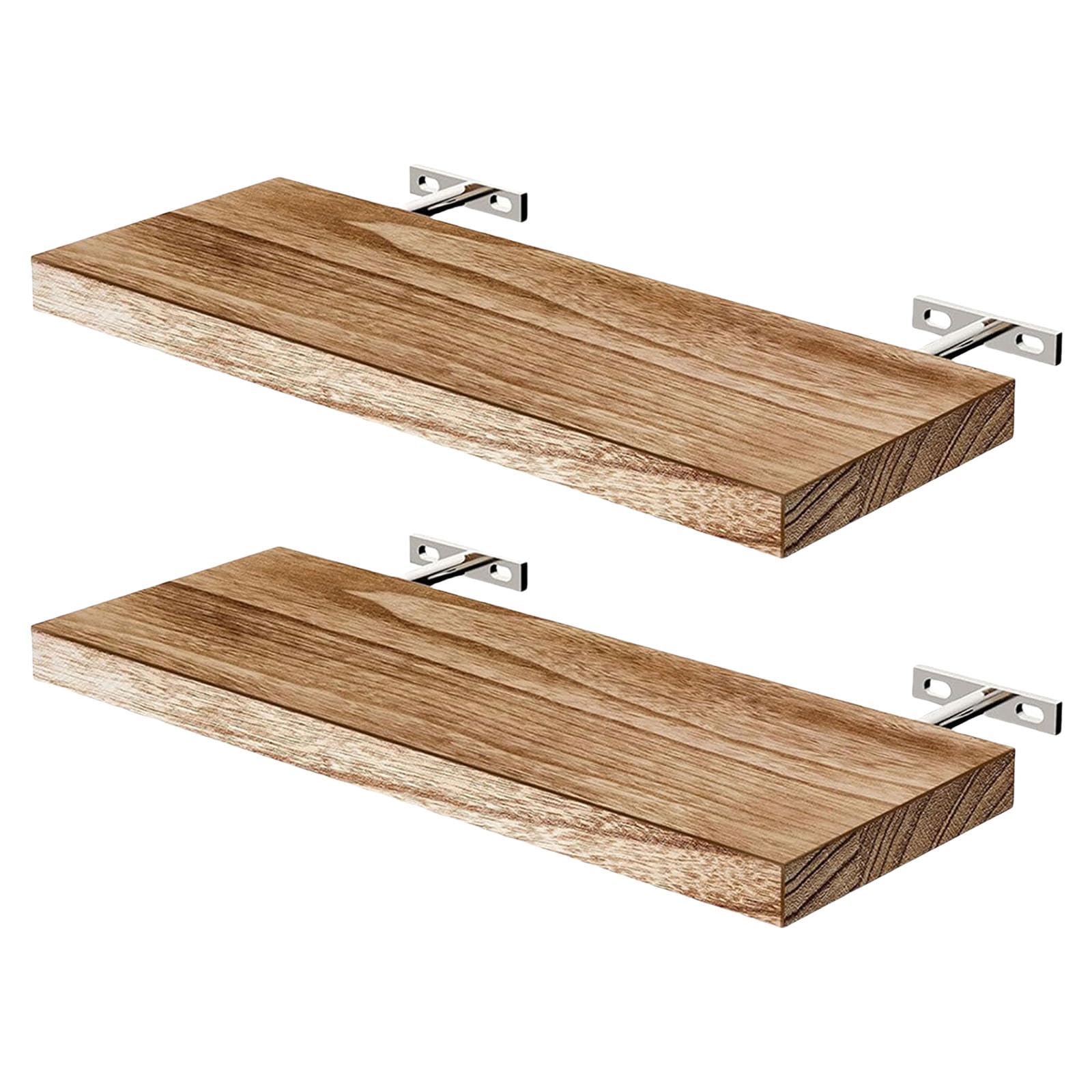 Mekalero Multicolor Of 2 Light Brown Wood Floating Shelves 40Cm Wall Storage Modern Space Saving Home Organizers For Bathroom Small Space Storage Solution