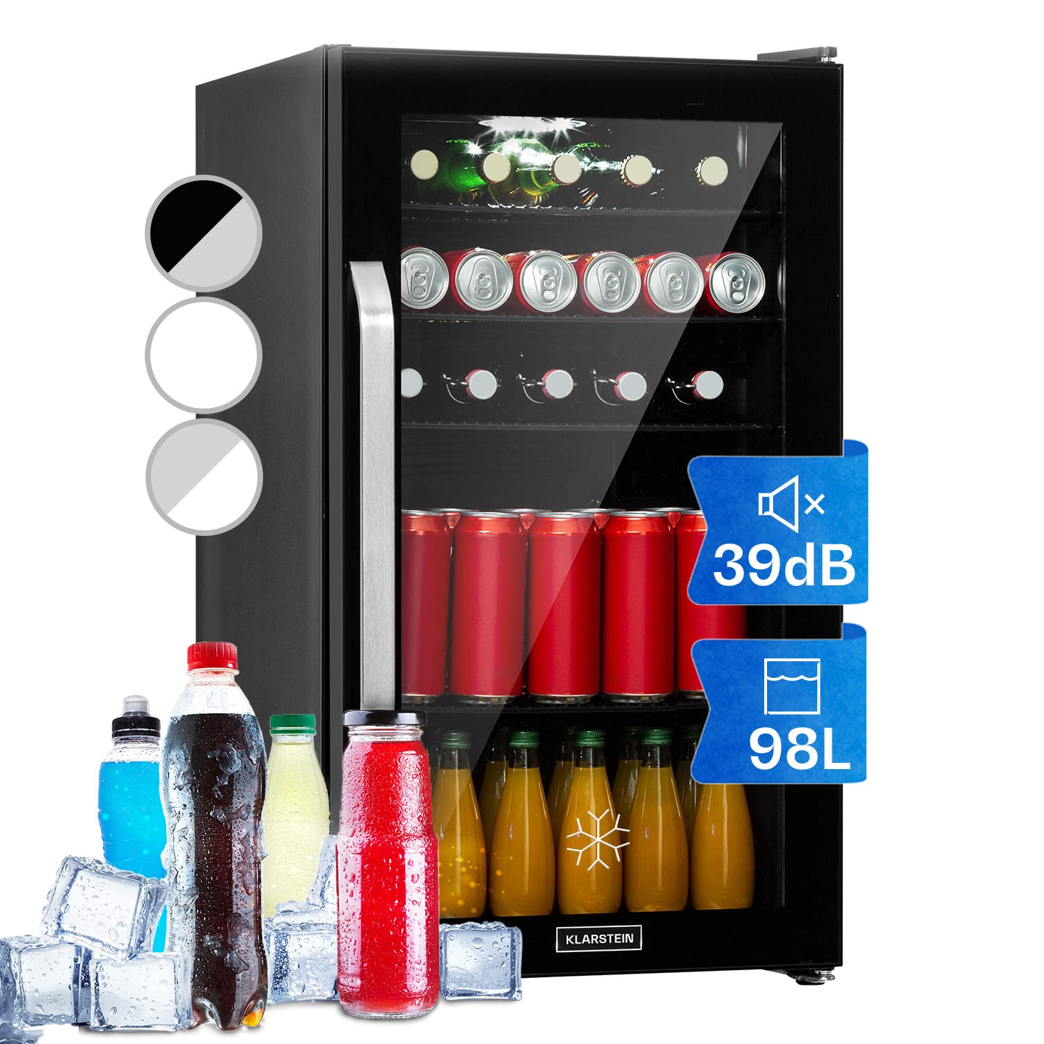 Klarstein Nevera Pequeña Puerta Cristal Habitaciones, Nevera Portatil Electrica, Mini Nevera Pequeña para Bebidas, Frigorificos Pequeños 98L, Mini Frigorifico con Estantes, Neveras Pequeñas