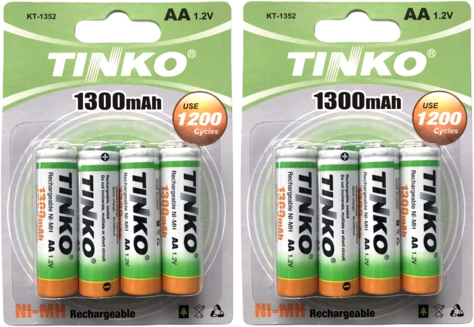 TINKO8 x AA 1300 mAh Rechargeable Batteries Battery NiMH HR6 LR6