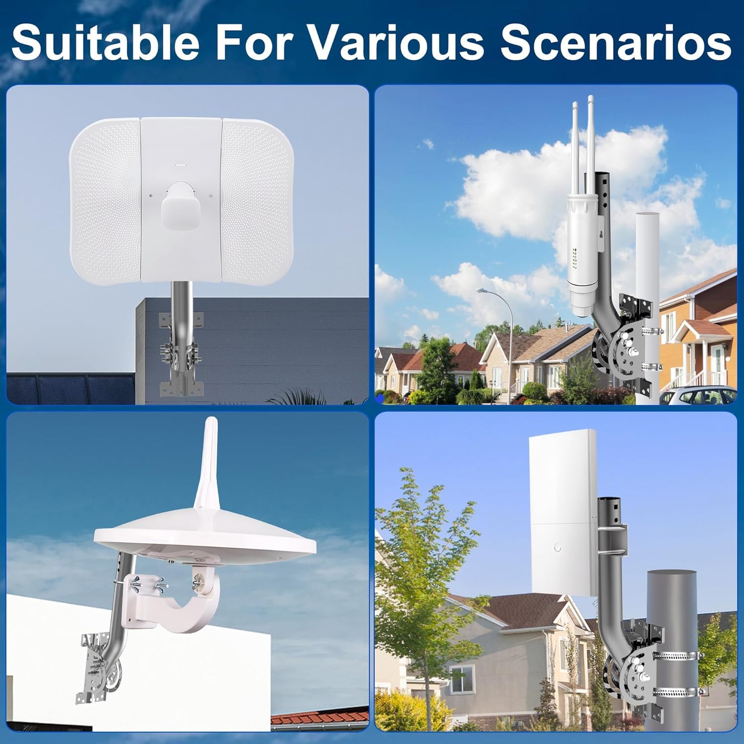Supporto per Asta Antenna Heavy Duty in Acciaio Inox, Palo/Staffa da Parete Regolabile con Braccio Pivotante a J, 12''H x 1,38'' Dia, per Antenne Esterne, Sensori Meteo Wireless, Access Point