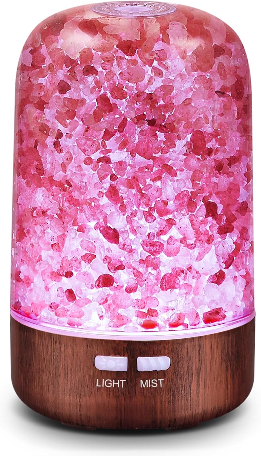 Essential Oil Diffuser Aromatherapy Diffuser – Himalayan Pink Salt Crystal Diffusers for Essential Oils with 7 Color Lights 2 Mist Mode, Reduce Noise Design for Baby Room