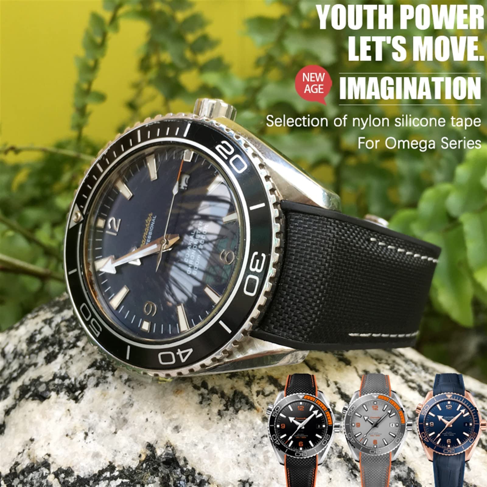 VELORE Correa de reloj de nailon de goma, 21mm, 22mm, 19mm, 20mm, para correa Omega Planet Ocean Seamaster 300, pulsera de goma