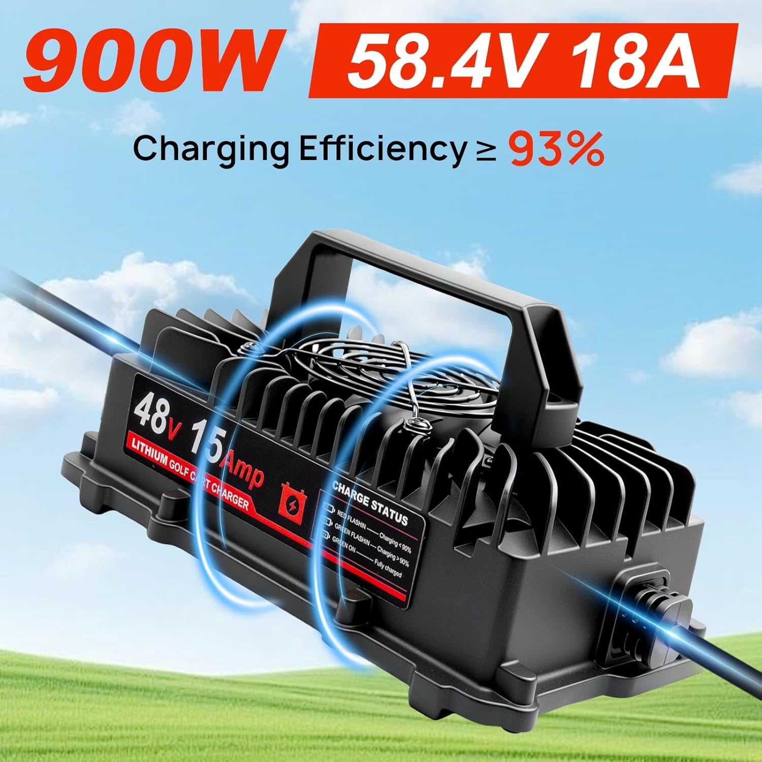 48V (58.4V) 15A Lithium Battery Charger, IP67 Waterproof Smart Charger, Overcharge & High-Temp Protection Trickle Charger for 48V (51.2V) Golf Cart RV Forklift Truck Boat Home LiFePO4 Battery