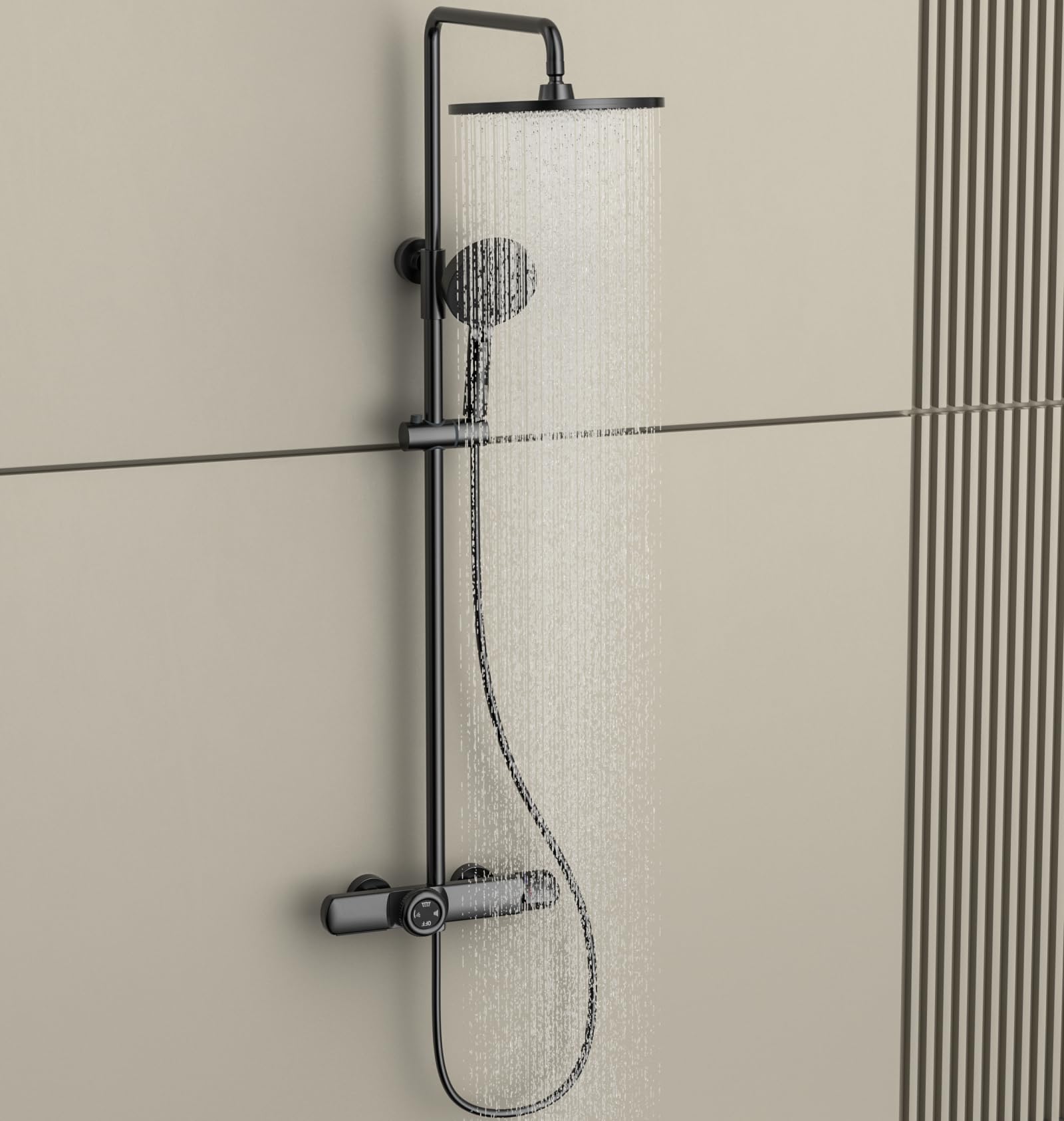 Ensemble de douche cascade haut de gamme coloris gris anthracite mat 30x20