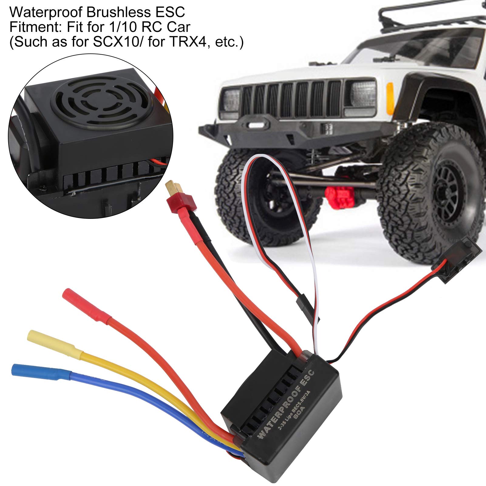 Wodoodporny bezszczotkowy regulator prędkości ESC do samochodu SCX10 RC (T insert)
