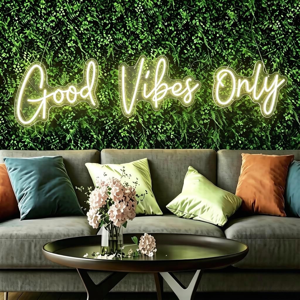 48.5 Inch Good Vibes Only Neon Sign Large, Neon Lights with Remote Dimmer, Neon Light Up Signs for Wall Decor,Home Bedroom,Party Bar Salon, Unique Gifts(Warm White)