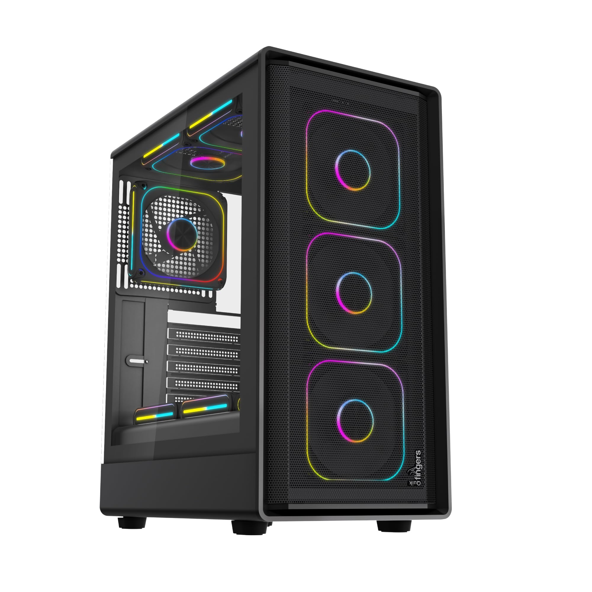 QuikFINGERS PowerMatrix-G6 Full ATX PC Cabinet (Dual Chamber Design, 6 Bundled ARGB Fans, Toughned Glass, Water Cooling Support, Dual Magnetic Dust Filters, GPU Support), Timeless Black-image-27