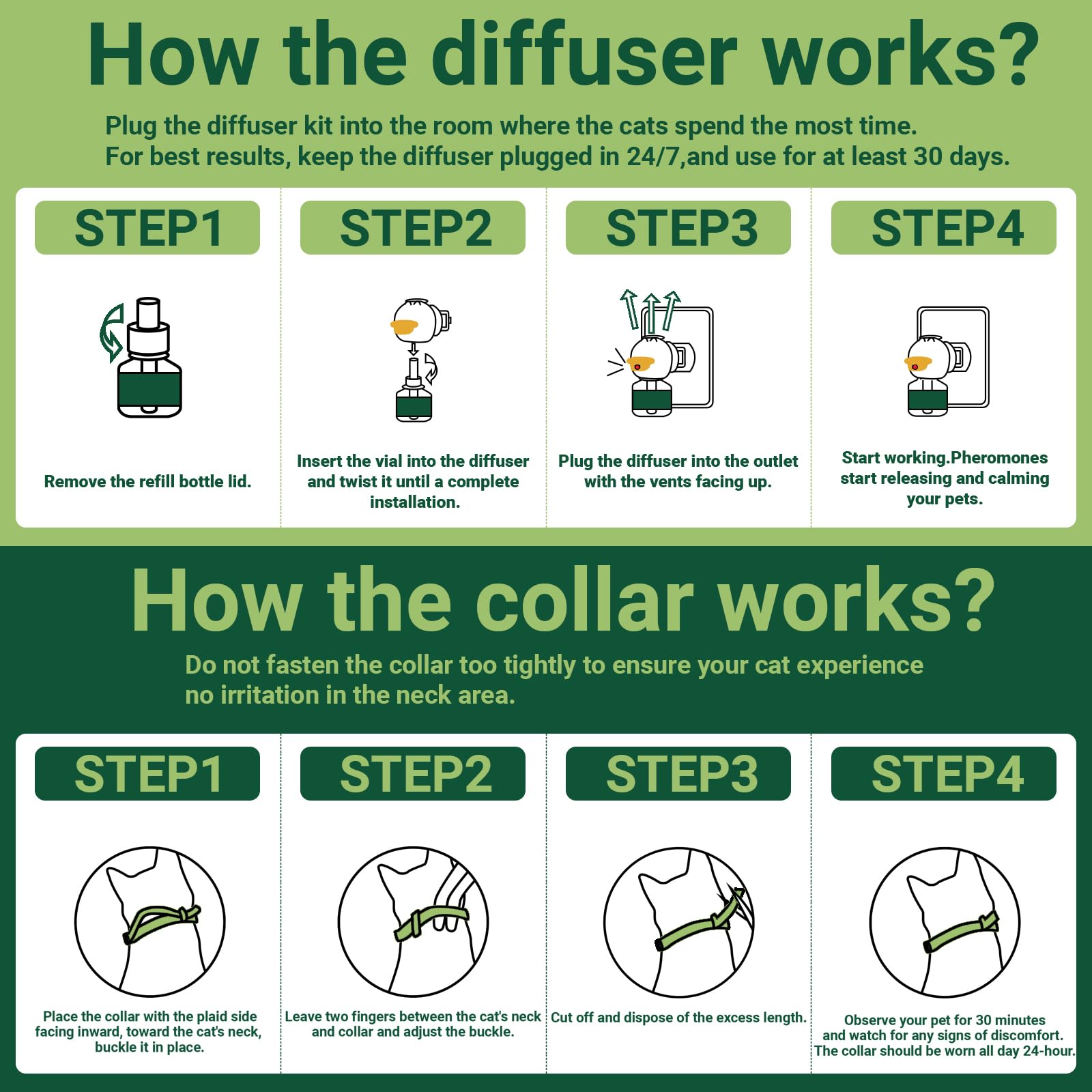 Cat Calming Diffuser and Calming Collar for Cats: Cat Calming Collar - Cat Calming Pheromone Diffuser-St. Patricks Day Cat Collar-Pheromones for Cats (2 Diffusers+2 Refills+2 Collars，Green) - image 8