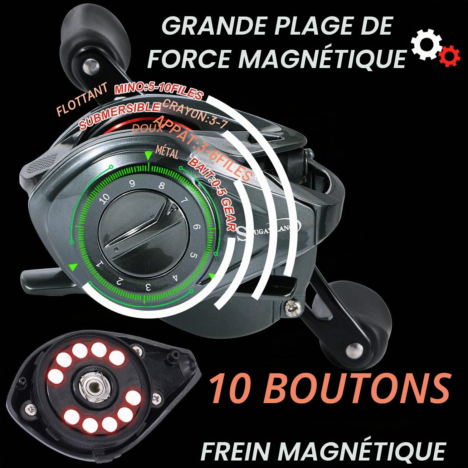 Sougayilang Max Baitcasting 8.0:1 Moulinet de pêche à haute vitesse 8,2 kg en fibre de carbone avec système de freinage magnétique pour pêche en eau douce et salée