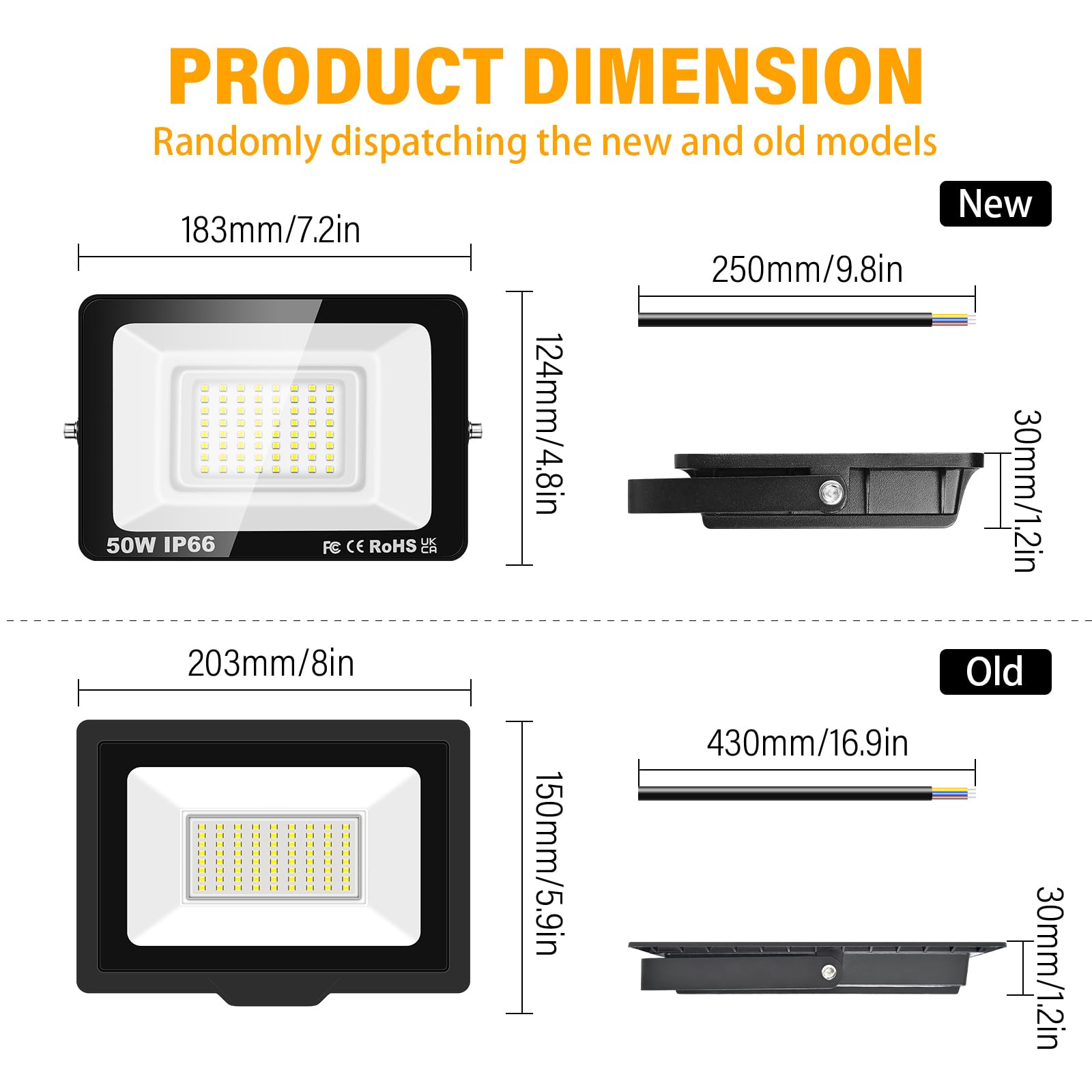 Projecteur LED Extérieur 50W 5000LM - Éclairage Sécurité IP66 Pour Jardin, Terrasse, Garage