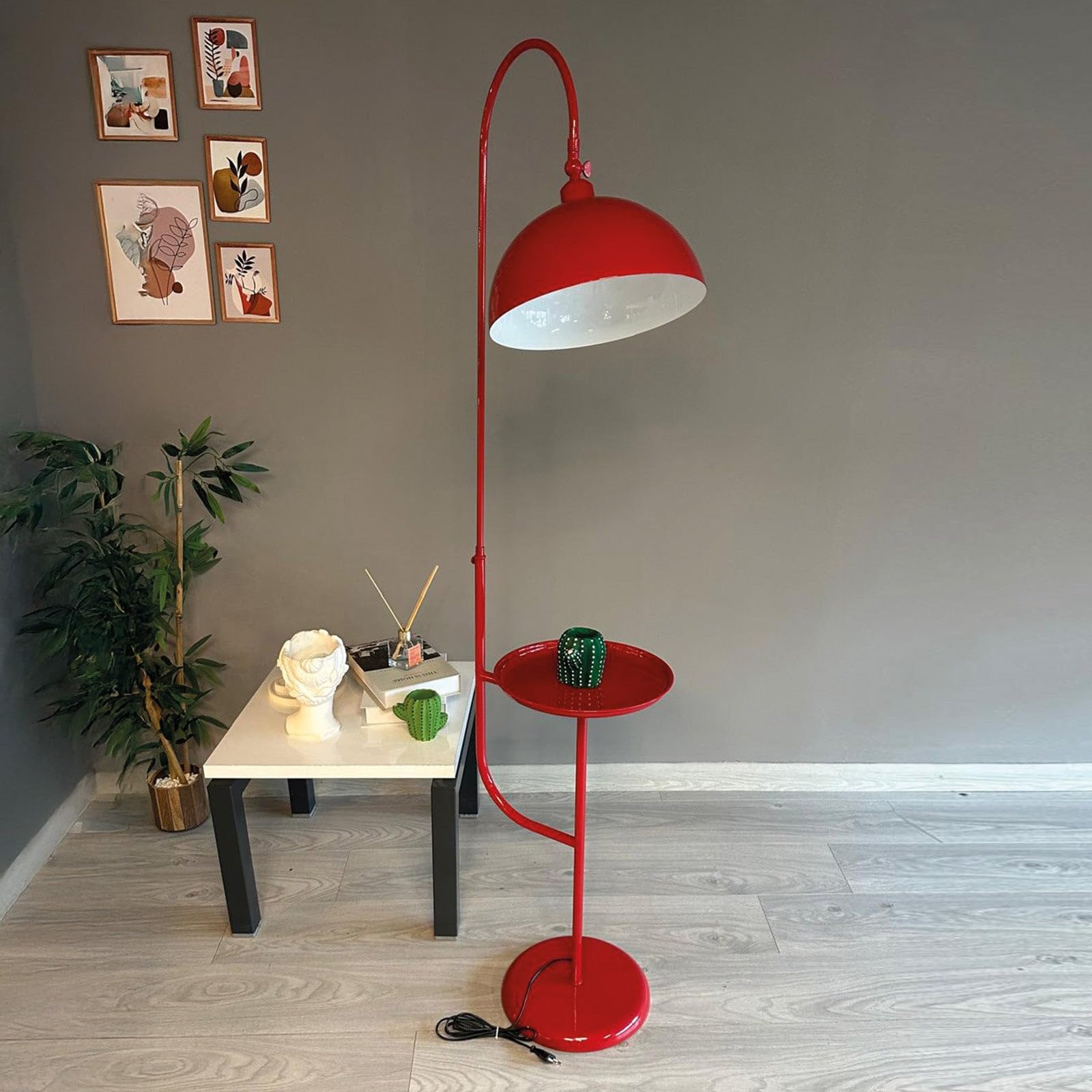 bamyum Gorkiede Lampada da Terra in Metallo, Lampada da Terra per Soggiorno, Camera da Letto, Camera dei Bambini con Attacco E27, Larghezza 30 cm, Paralume Regolabile, Rosso