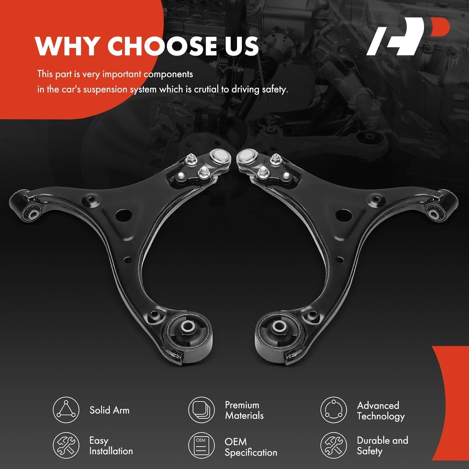 A-Premium 2 x Front Lower Control Arm, with Ball Joint & Bushing, Compatible with Hyundai Sonata 2011 2012 2013 2014, Without Sport Suspension