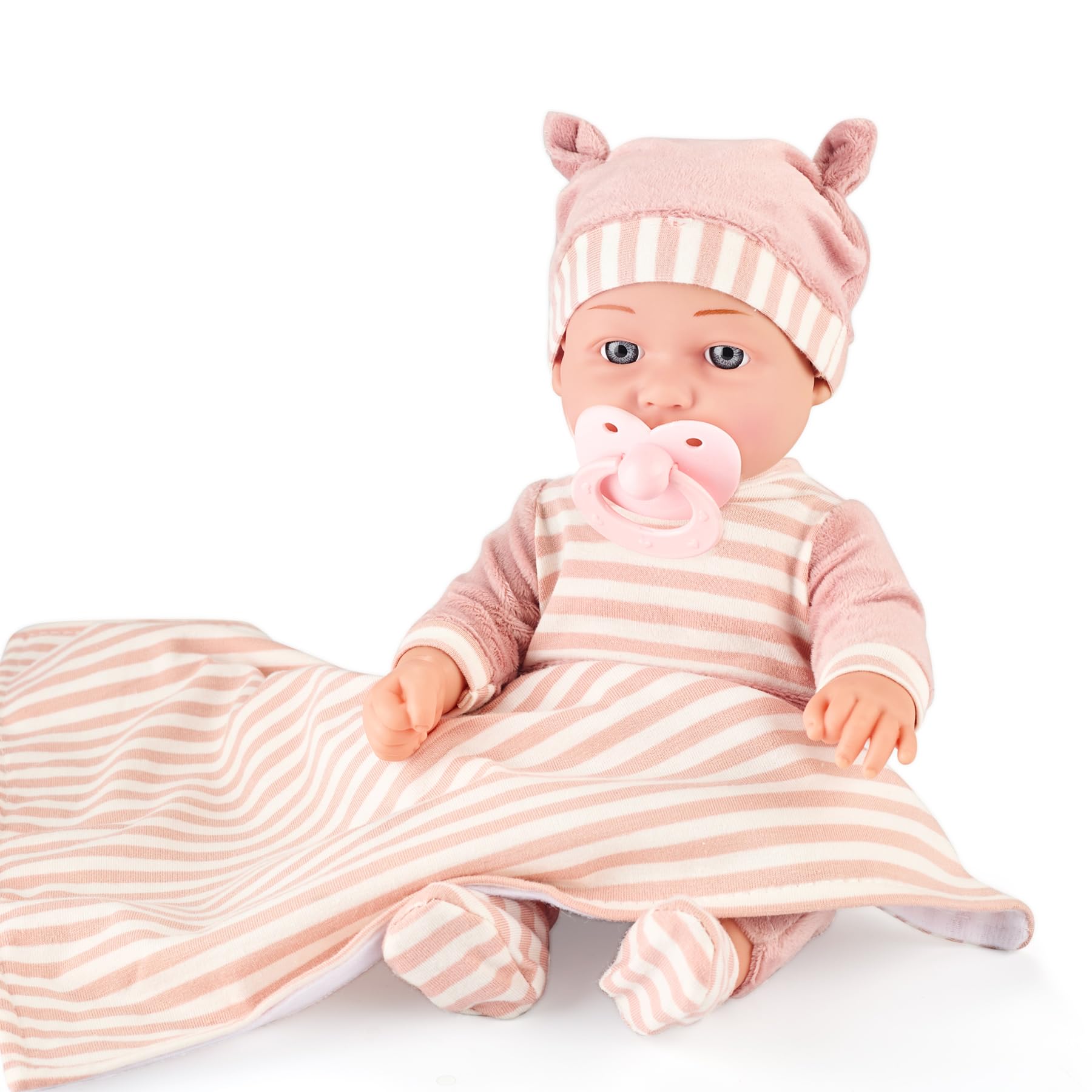 eDollable Set Giocattolo Bambola da 30cm in Scatola Regalo con Accessori Inclusi Copertina Morbida, Vestitini Rimovibili, Ciuccio e Biberon Bambini dai 3 Anni in Su