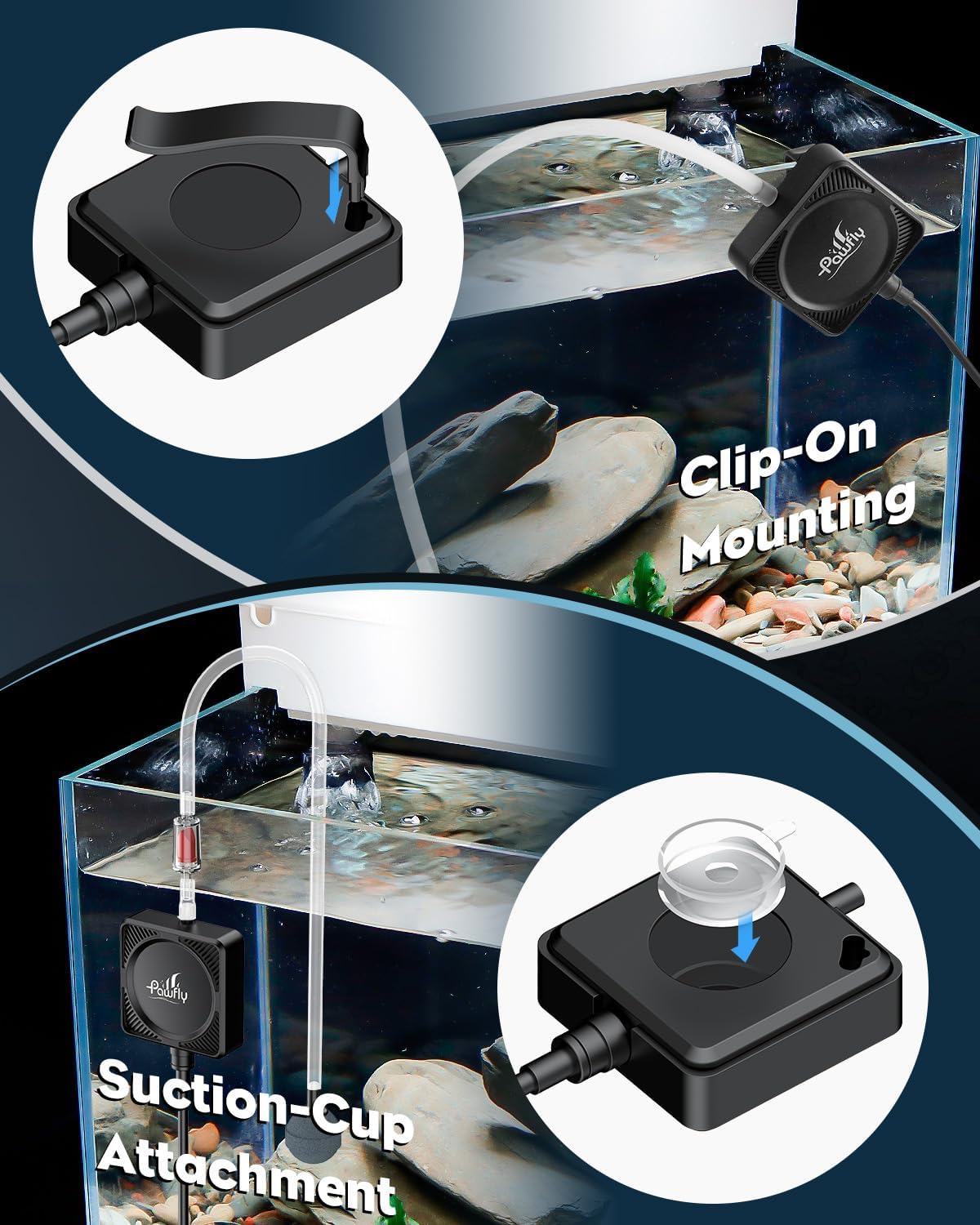 Pawfly Mini Aquarium Air Pump, Ultra Quiet 1.3W Oxygen Aerator for Nano Fish Tanks 1-15 Gallons, Compact Bubbler with Sponge Filter, Airline Tubing and Air Stone - image 5