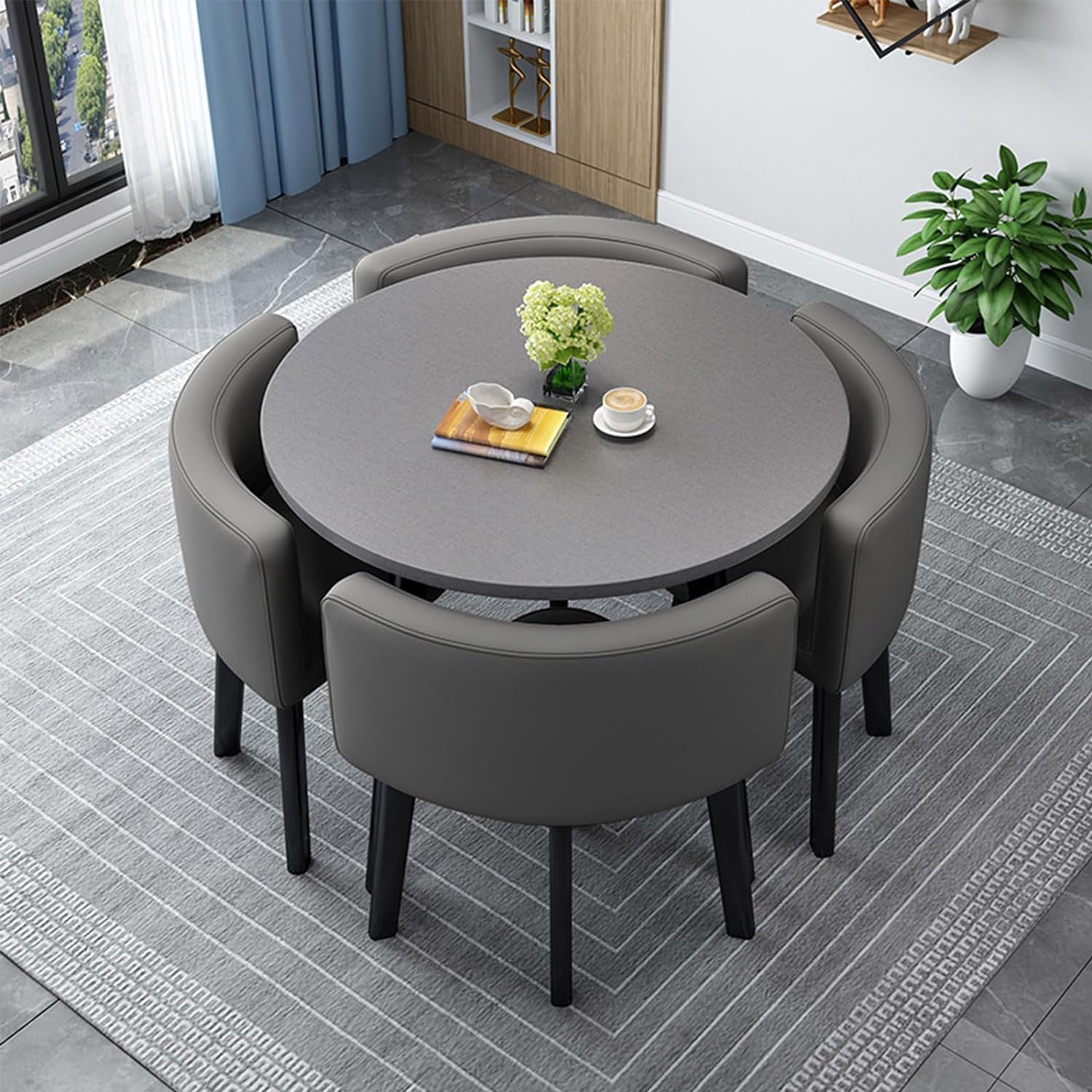 Modern Round/Square Dining Table Set with 4 Chairs Stylish Conference & Reception Furniture Wooden Kitchen Table for Living Room & Dining Room 80cm