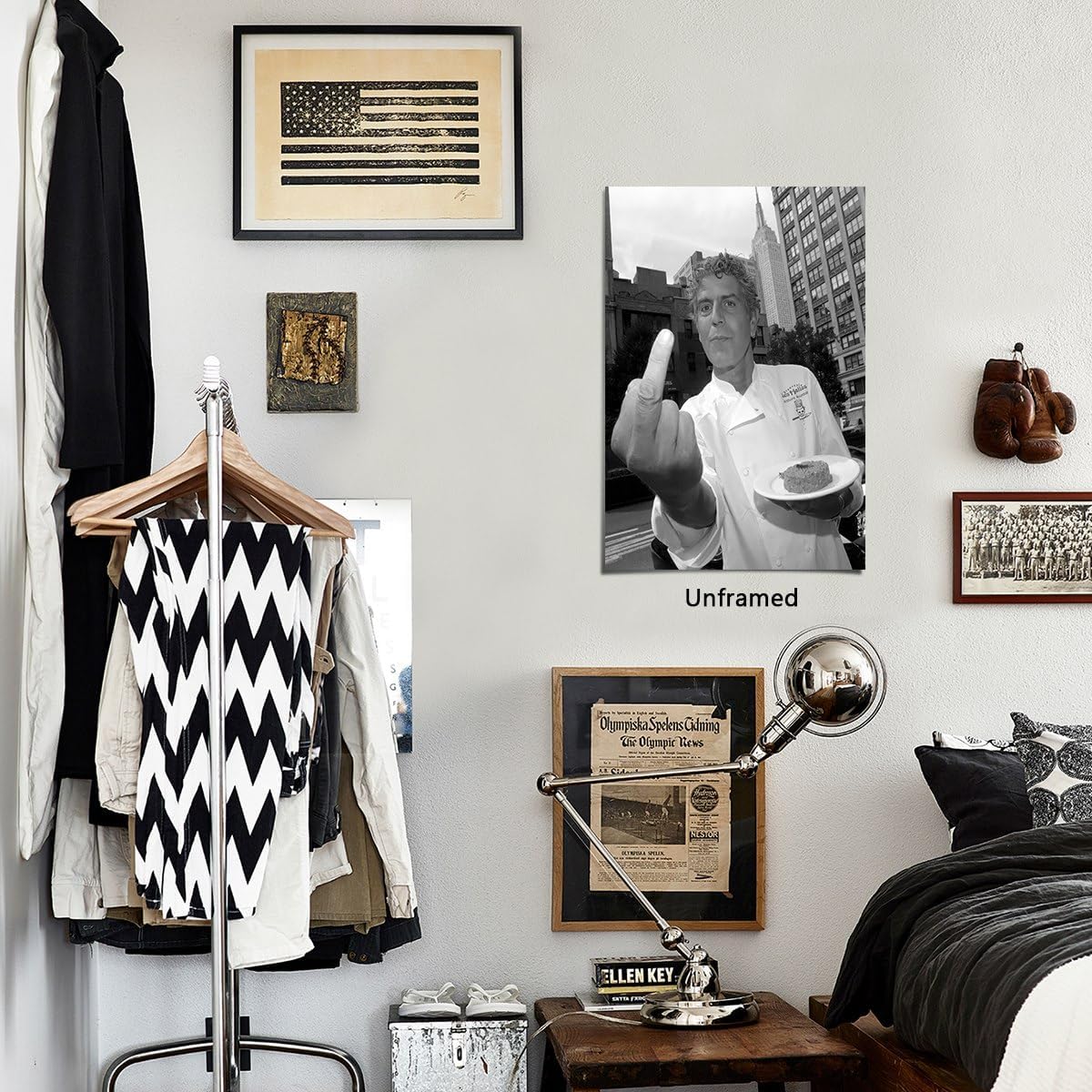 Vintage Black And White Wall Art Anthony Buordain Middle Finger Poster Home Room Wall Decor-Museum Quality Photo Art Canvas Prints Pictures For Bathroom Bedroom Decor