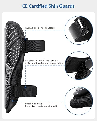 Miniatura 3 de Espinilleras de fútbol para niños y jóvenes, equipo de protección de espinilleras Airsfish certificado CE para niños de 2 a 18 años de edad, niñas y