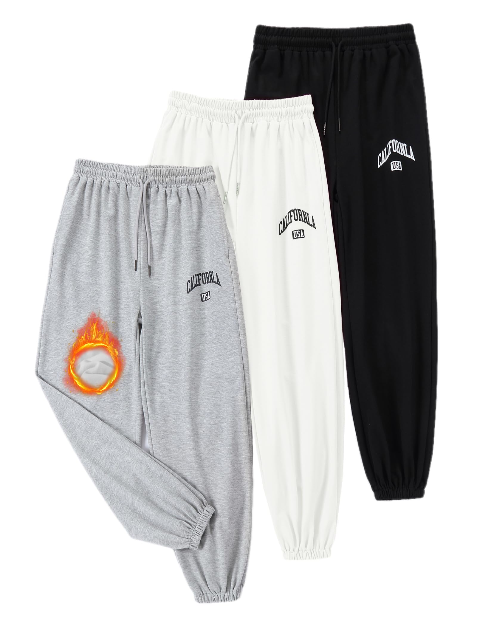 EXARUS 3 Pack Girls Sweatpants Joggers Teen Sweat Pants Wide Leg