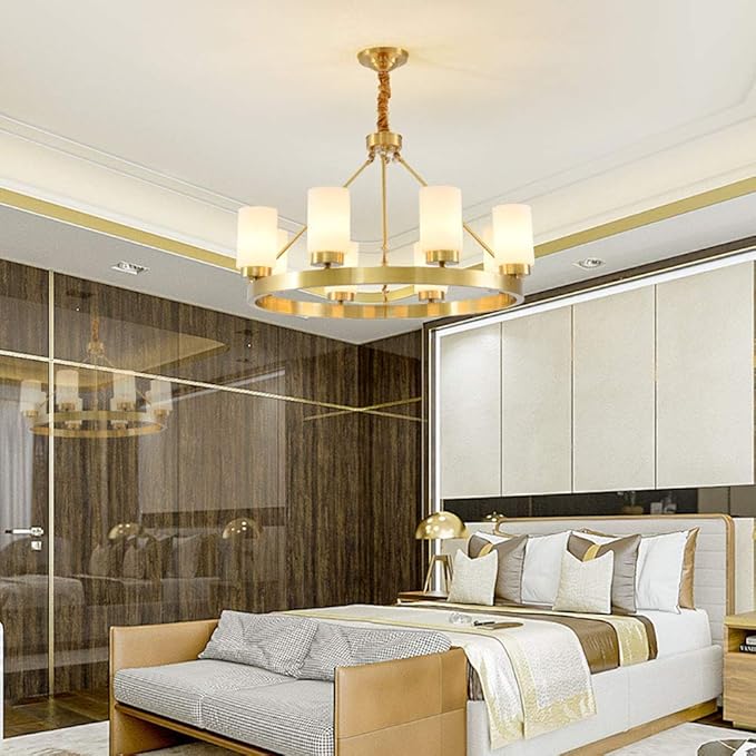 WHLMYH Moderne Industrie Spoetnik Kroonluchter,Glazen Lampenkap Kroonluchter Verstelbare Hedendaagse Plafond Lichtpunt Geborsteld Messing Led Hanglamp Voor Eetkamer Entree,Koper,6 Hoofd photo 3