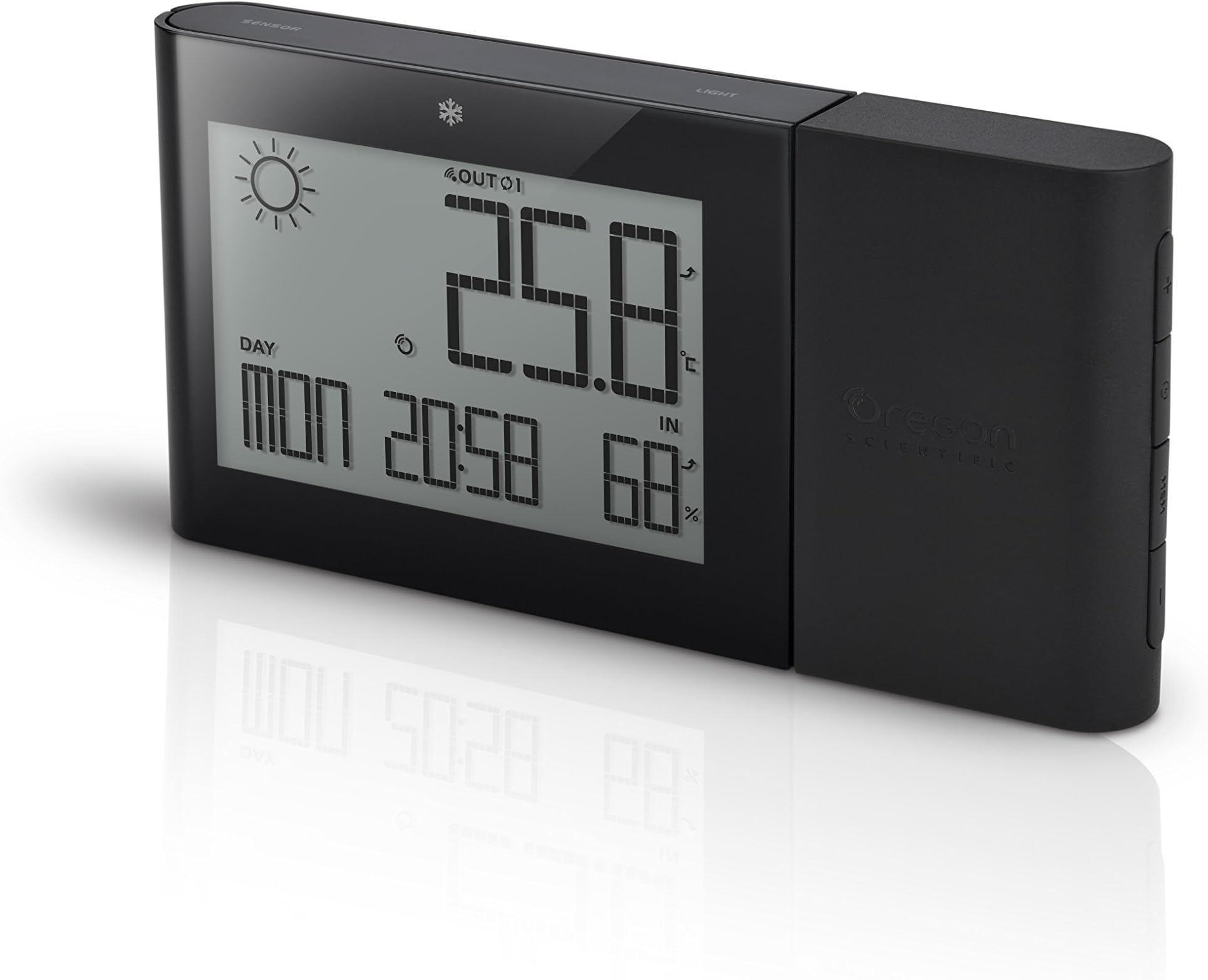 OREAV BAR266/BLRBK Oregon Scientific Weather Forecaster Indoor/Outdoor Thermometer with Indoor Humidity Atomic Clock, Black