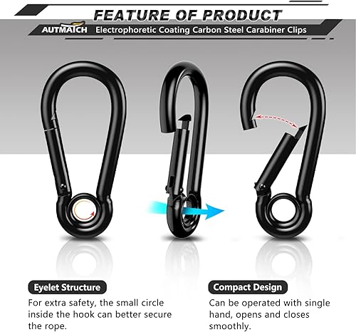 Miniatura 45 de AUTMATCH Clips de mosquetón, 3 pulgadas, gancho de resorte caribeño, hebilla resistente, mosquetones de bloqueo de cadena, eslabones rápidos