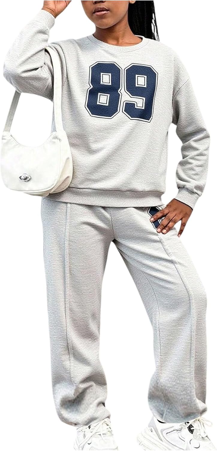 Girl's 2 Piece Outfits Sweatsuit Graphic Jersey Sweatshirts and Sweatpants Set Sports Clothing Sets