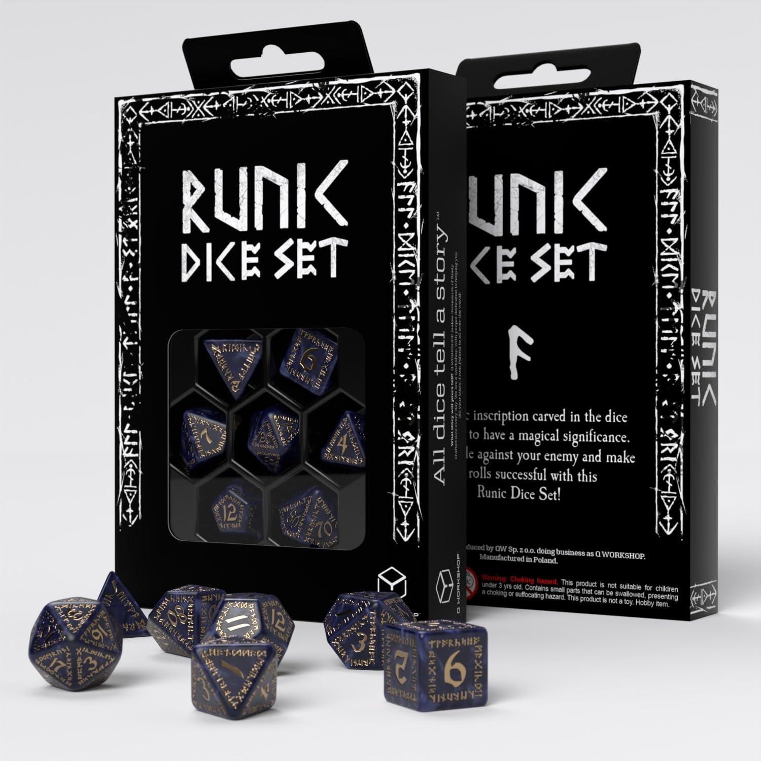 Runic Dice Set: Mixed Blue & Gold for Ages 14 and Up, 1+ Players