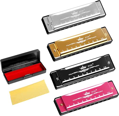 UPINS 4PCS Harmonica 10 Hole 20 Tones C Key Titanium