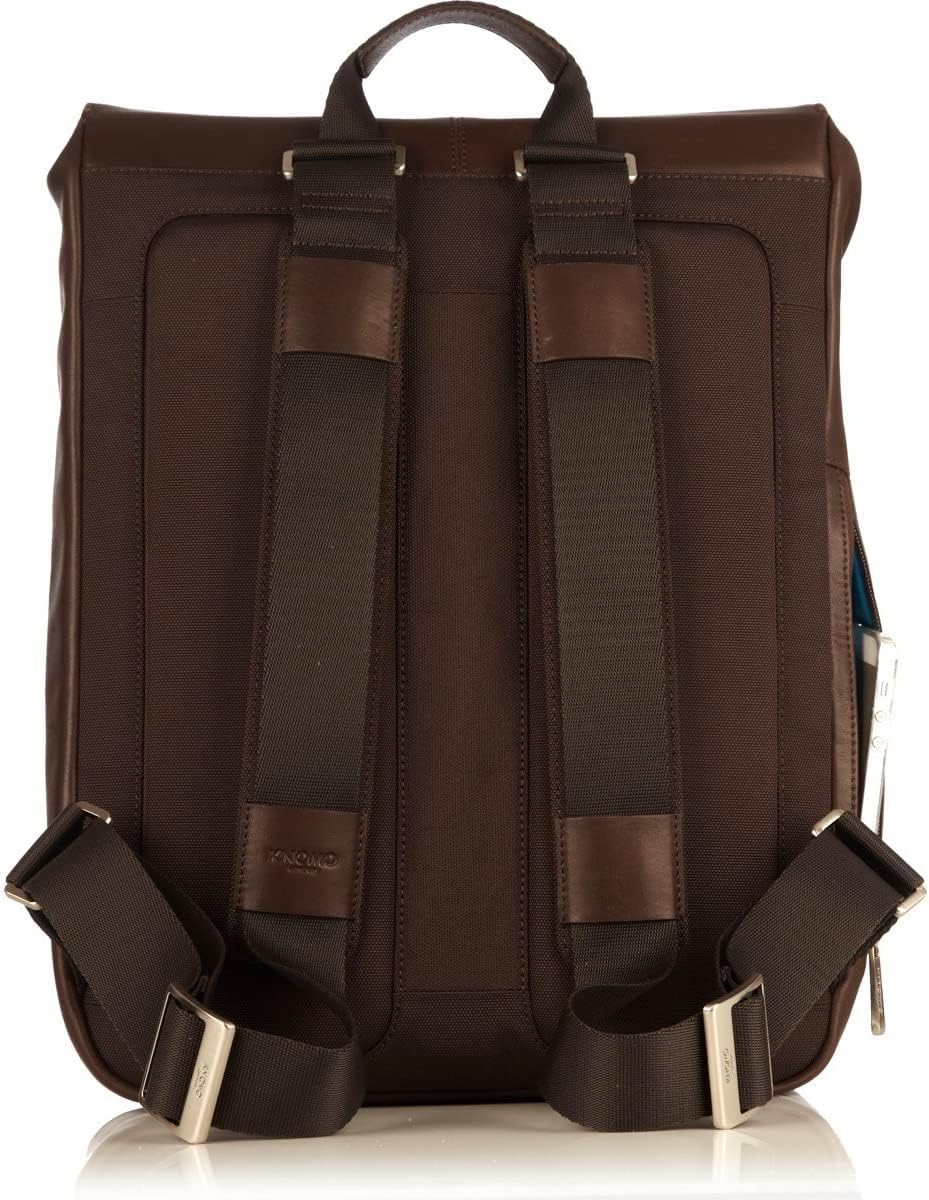 KNOMO Leather Large Laptop Business Backpack 15.6 inch Computer College Travel Daypack Bag with Buckle Flap Brown
