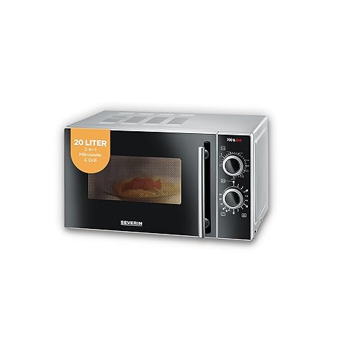 SEVERIN 2-in-1 Mikrowelle mit Grill 700 W, Grillofen mit 9 Automatikprogrammen, Mikrowelle mit Grillrost und Drehteller, silber-schwarz, MW 7771