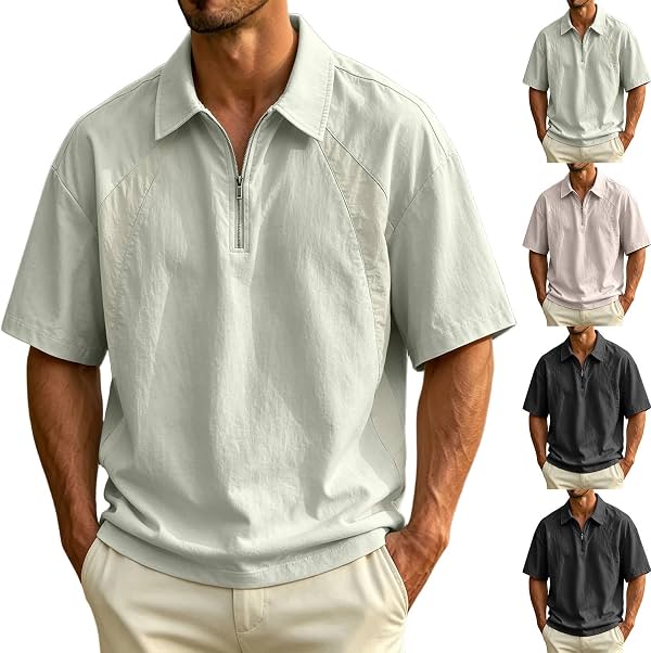 Camisa de golf de manga corta para hombre, resistente al viento y al agua, chaqueta tipo jaula, cremallera de cuarto, cuello, polo activo