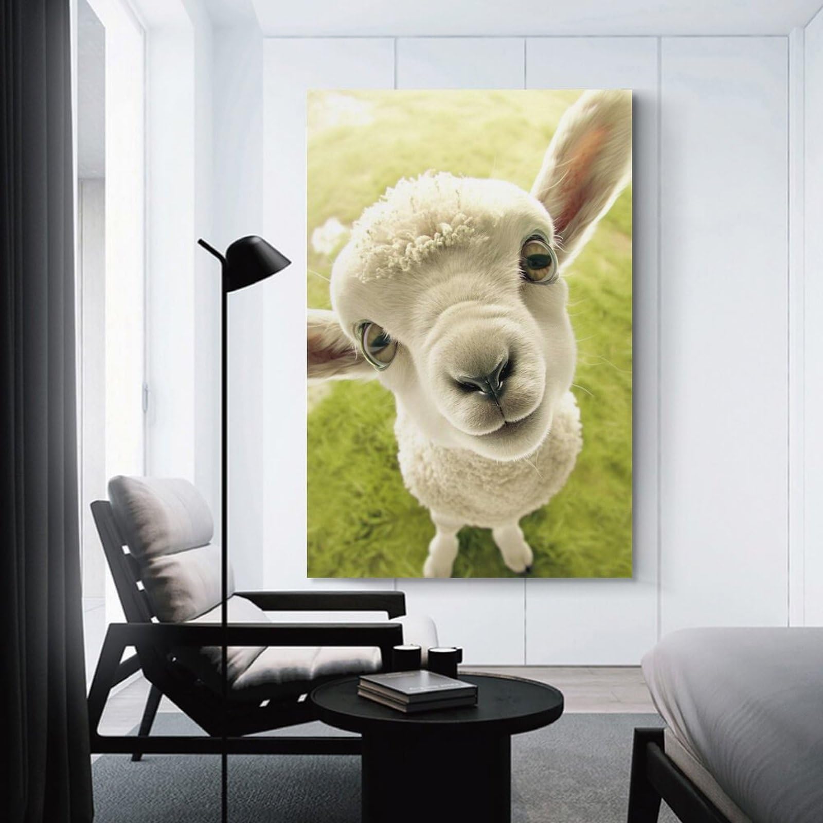 Junmoney Wall Art Print Lamb with Big Eyes, 16x24inch(40x60cm), for Living Room, Bedroom Or Apartment Walls, Modern Wall Decor for Cosy Interiors