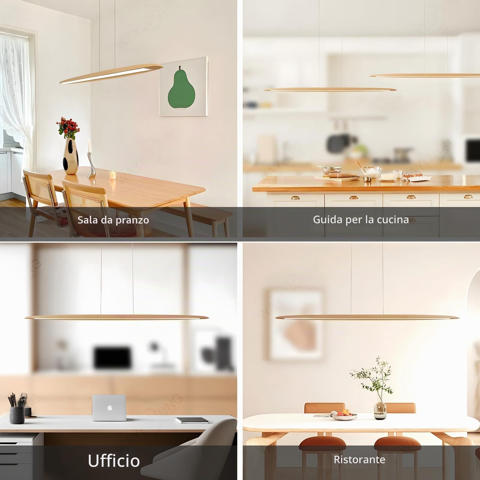 Lampada A Sospensione A LED In Legno Per Tavolo Da Pranzo, Dimmerabile Con Telecomando, Lampada Sospensione Altezza Regolabile Design Lineare Moderno Lampada Soggiorno Sospesa Per Sala (130cm)