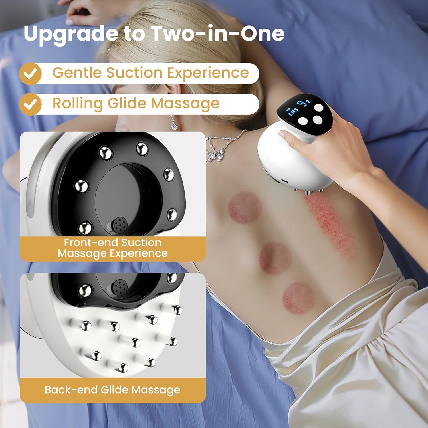 Electric 2-in-1 Body Massager for Relaxation, Smooth Edge Glide Massage & Comfort Suction with Heat, for Legs, Arms & Abdomen, Home Wellness Tool, White