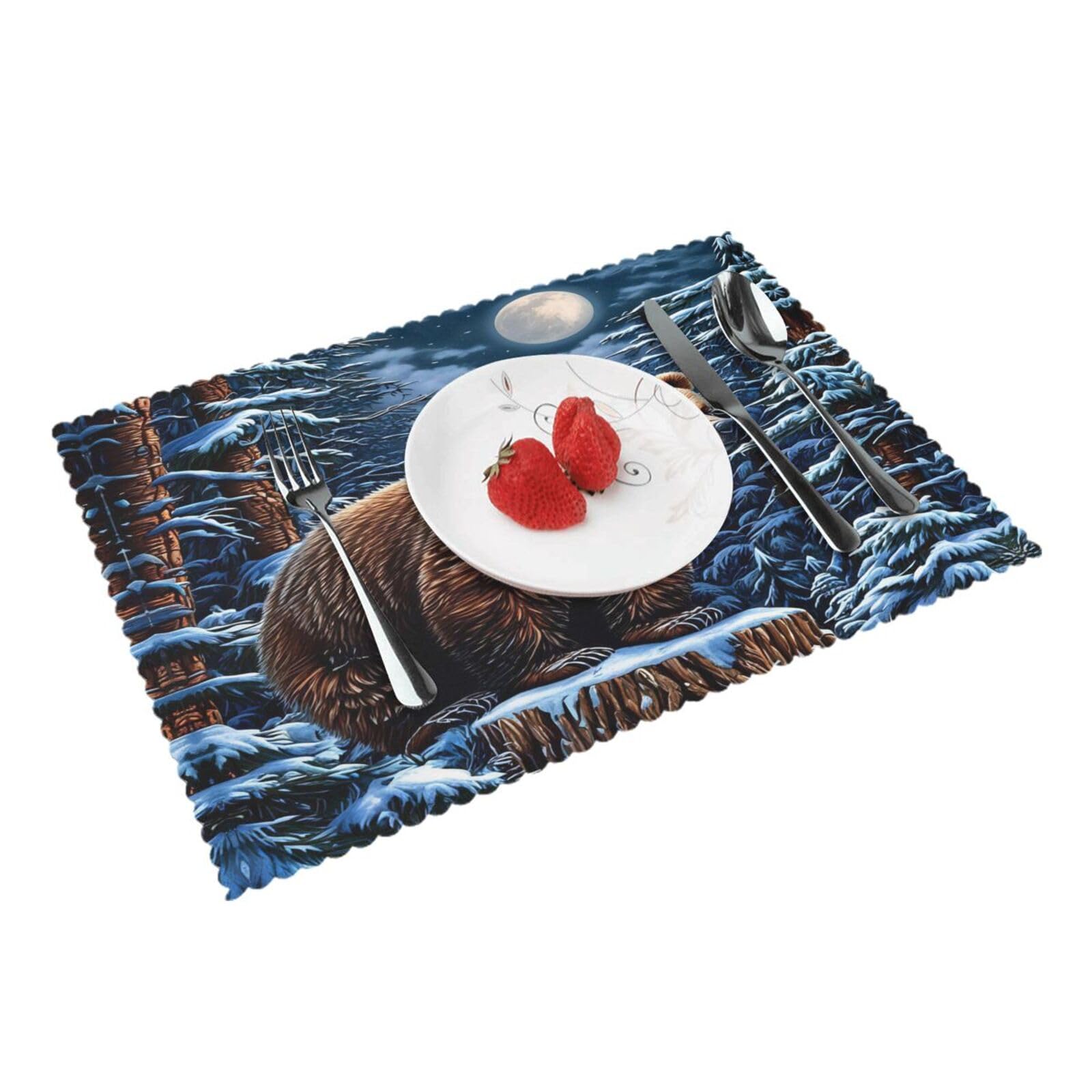 Winter Bear Placemats Set of 4 Print Table Mats Place Mats Table Decor for Kitchen Dining 12X18 in
