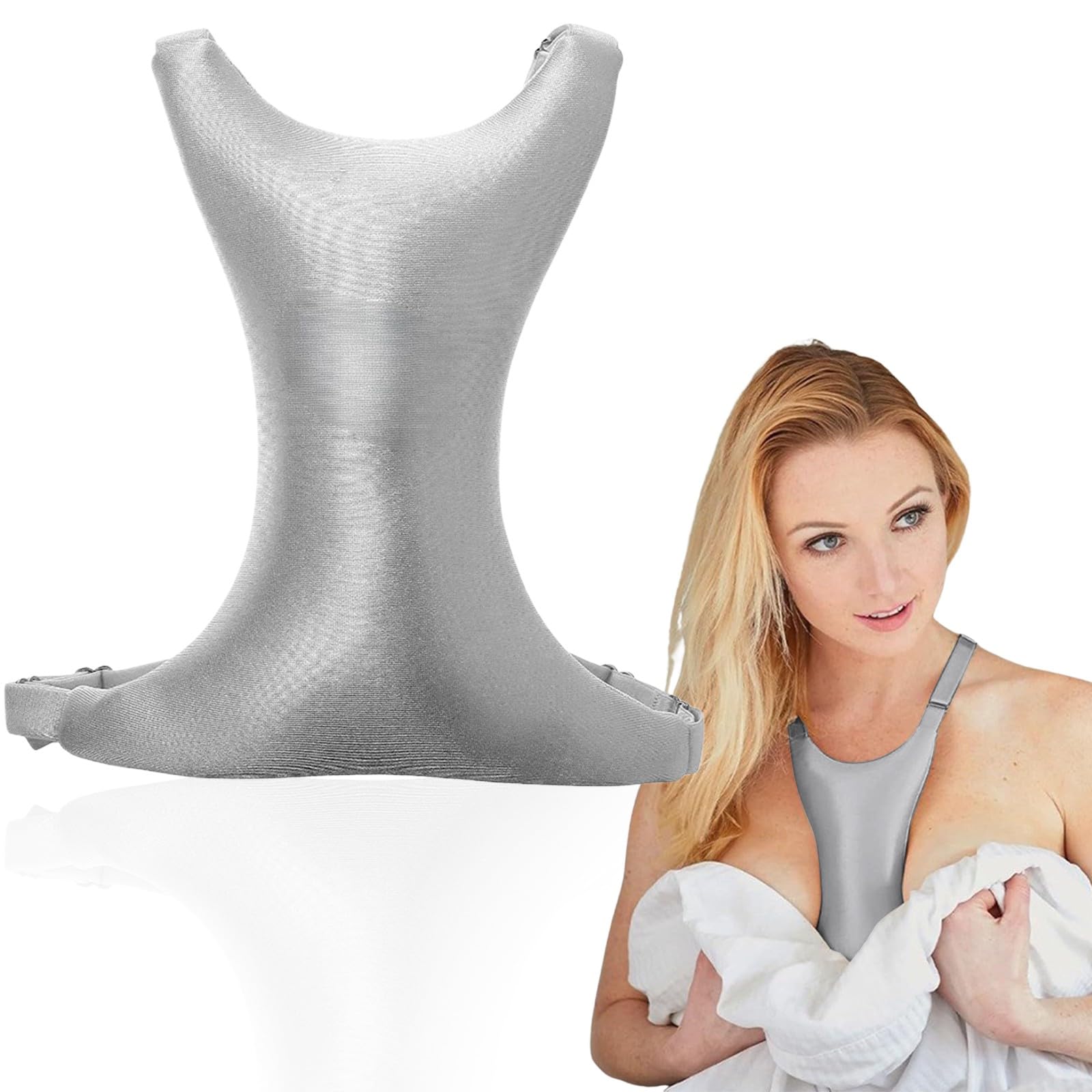 Breast Support Pillow, Ergonomic Butterfly Breast Pillow, Soft Side Sleeping Ergonomic Cushions, for Prevention And Mark Reduction During Sleep Or Postpartum Recovery (Silver, One Size)