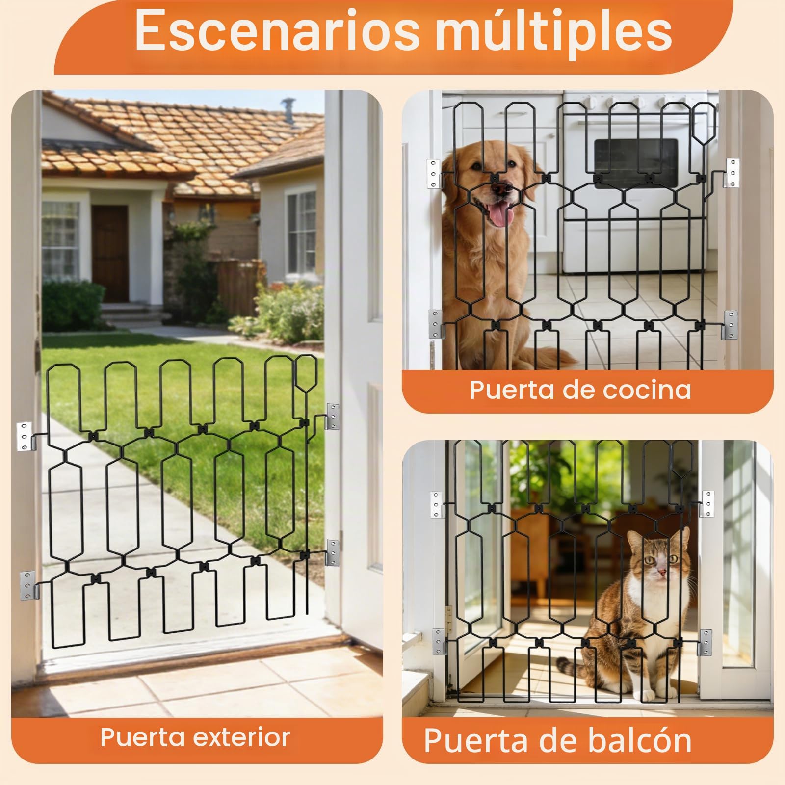 Barrera para Perros, 66 x 78 cm Vallas para Perros Retráctil de Metal Puerta para Perro con Diseño de Recorte Grande Valla para Perro para Puertas de Entrada Cocinas Dormitorios y Autocaravanas
