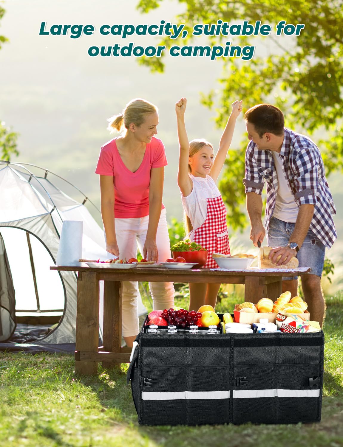 YOHOOLYO Car Trunk Organizer Cooler Bag Insulated Collapsible Trunk Organizer for SUV with Multi Compartments Lid