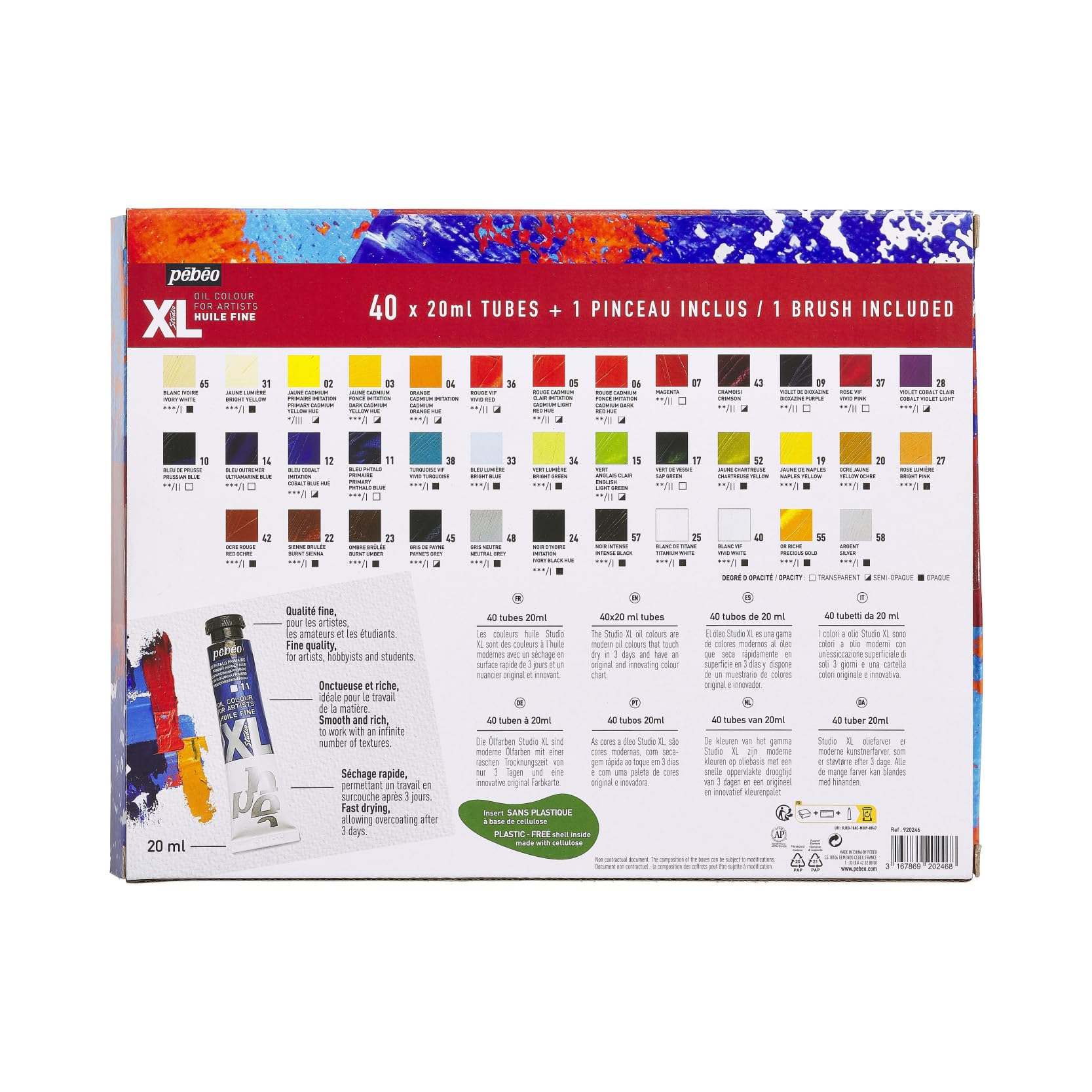 Pébéo Huile Fine XL - Set Peinture à l'Huile - 40 Tubes 20 ml - Couleurs Assorties - Pour Artistes et Beaux-Arts