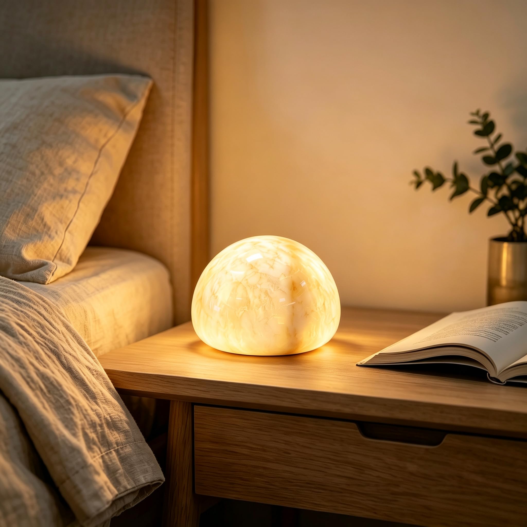 Forrader Natural Marble Lamp Cordless Touch Control Night Light Rechargeable Small Marble Table Lamp, Dimming Warm Glow Portable Marble Touch Lamp for Bedroom, Living Room, Decor Gift